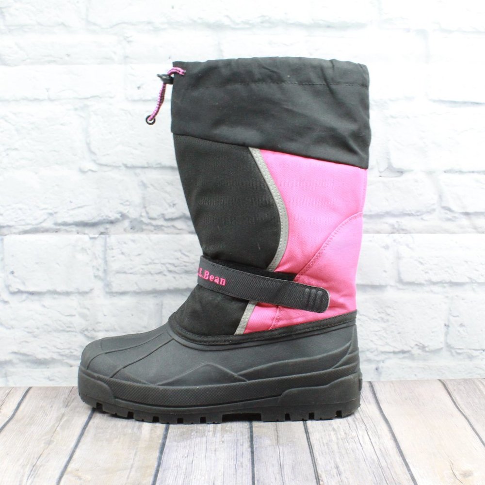 LL Bean Girl's Black Pink Pull On Northwoods Insulated Winter Boots Size 7 - Picture 1 of 11